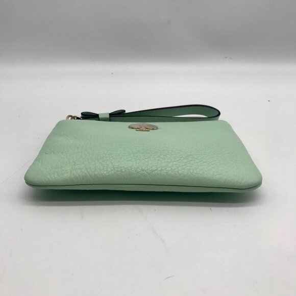 Kate Spade Mint Green Pebbled Leather Leroy Street Bee Wristlet